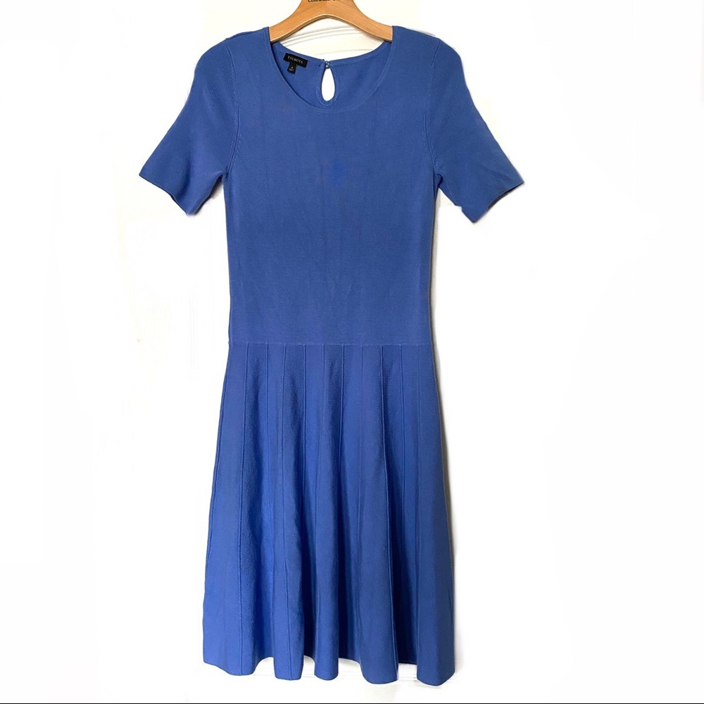 EUC Talbots Blue Knit Fit Flare Dress Stretch Workwear Classic S Knee Length